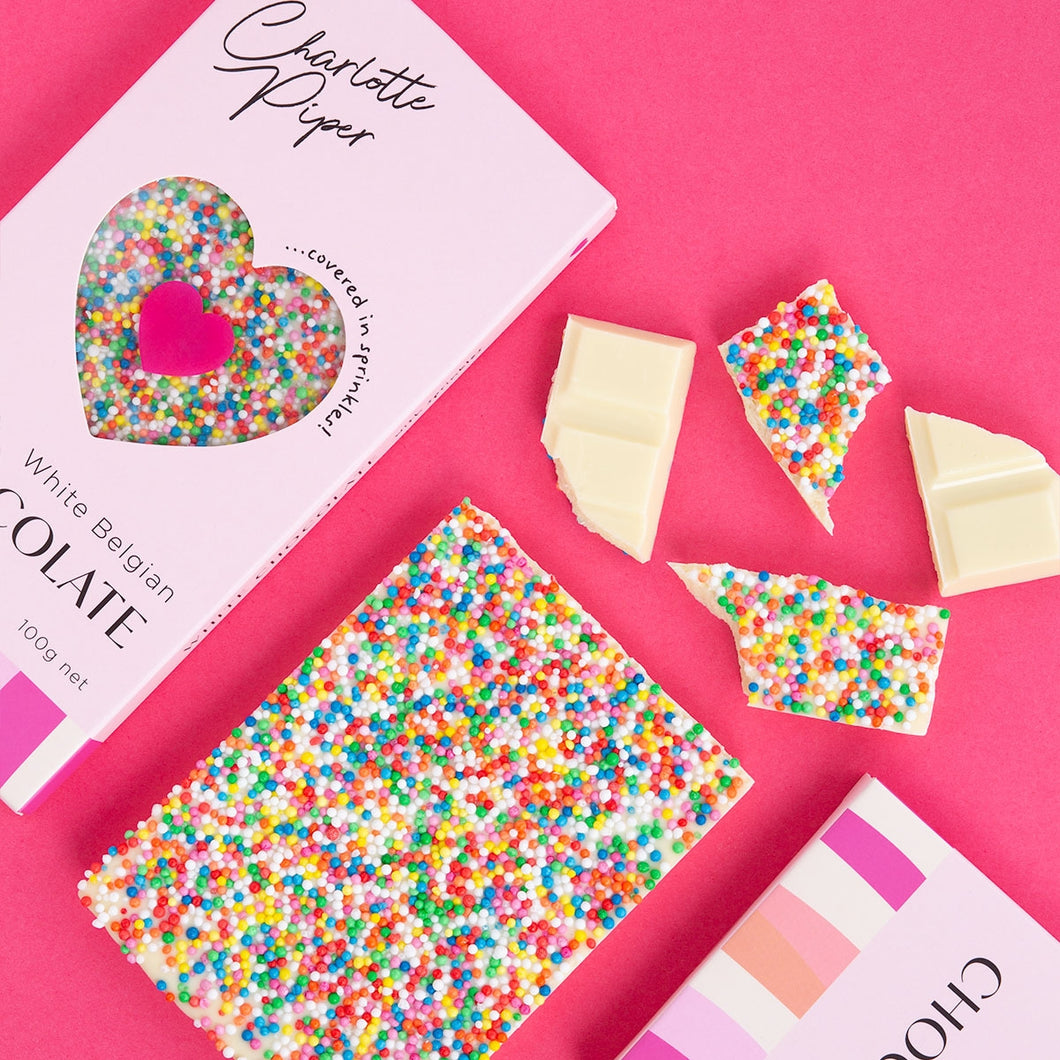 100g White Belgian Chocolate Bar with Sprinkles